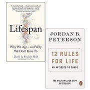 Cover of Lifespan Why We Age and Why We Don’t Have To By Dr David A. Sinclair and 12 Rules for Life An Antidote to Chaos By Jordan B. Peterson 2 books Collection Set